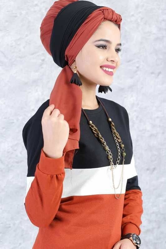 Düz Orta Kadın Kiremit Spor Tunik  - 6253 KİREMİT