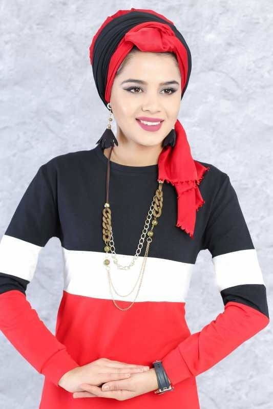Düz Orta Kadın Kırmızı Spor Tunik  - 6253 Kırmızı