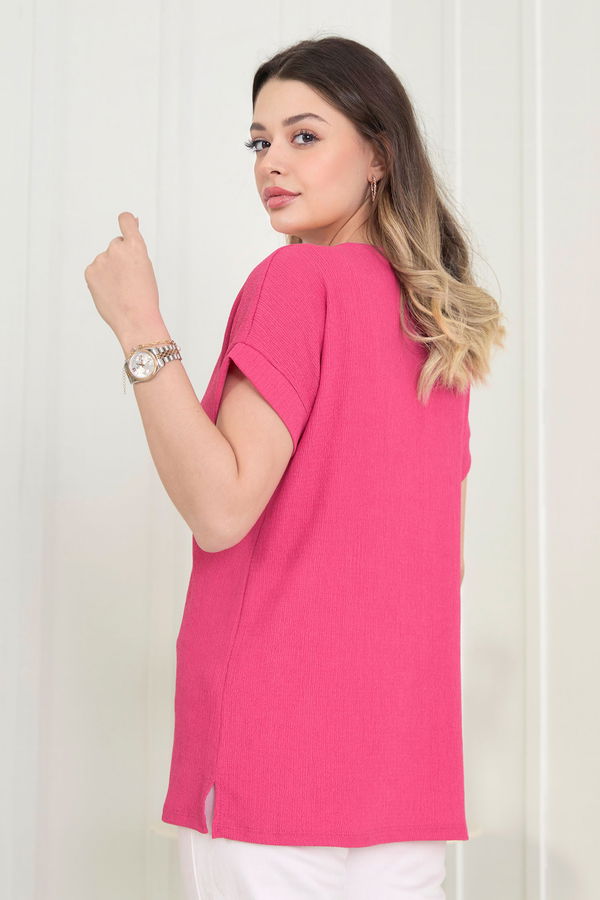 Düz Orta Kadın Fuşya Bluz - 22529