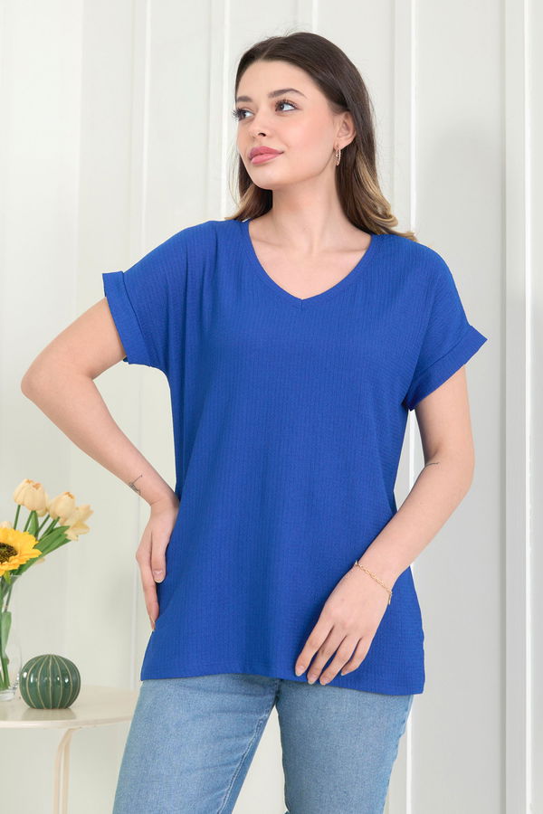 Düz Orta Kadın Mavi Bluz - 22529