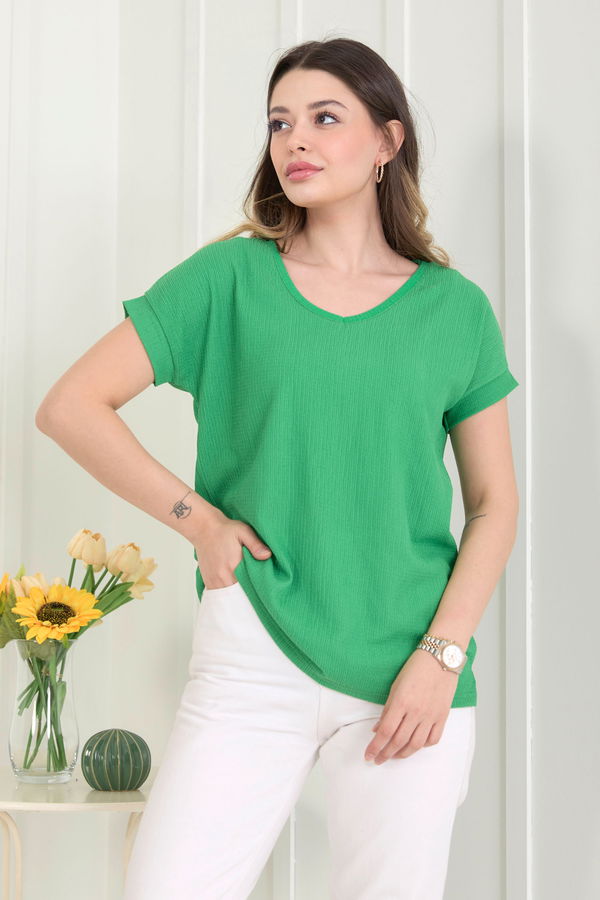 Düz Orta Kadın Yeşil Bluz - 22529