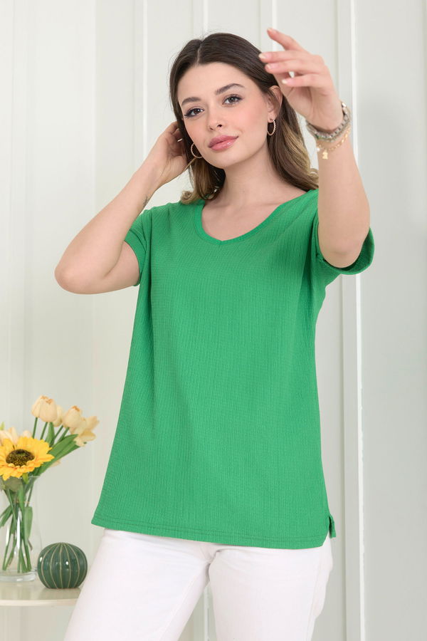 Düz Orta Kadın Yeşil Bluz - 22529