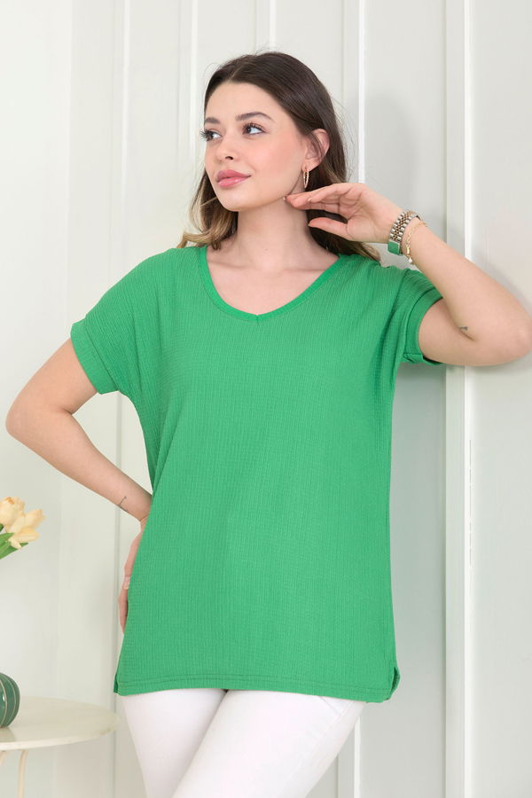 Düz Orta Kadın Yeşil Bluz - 22529