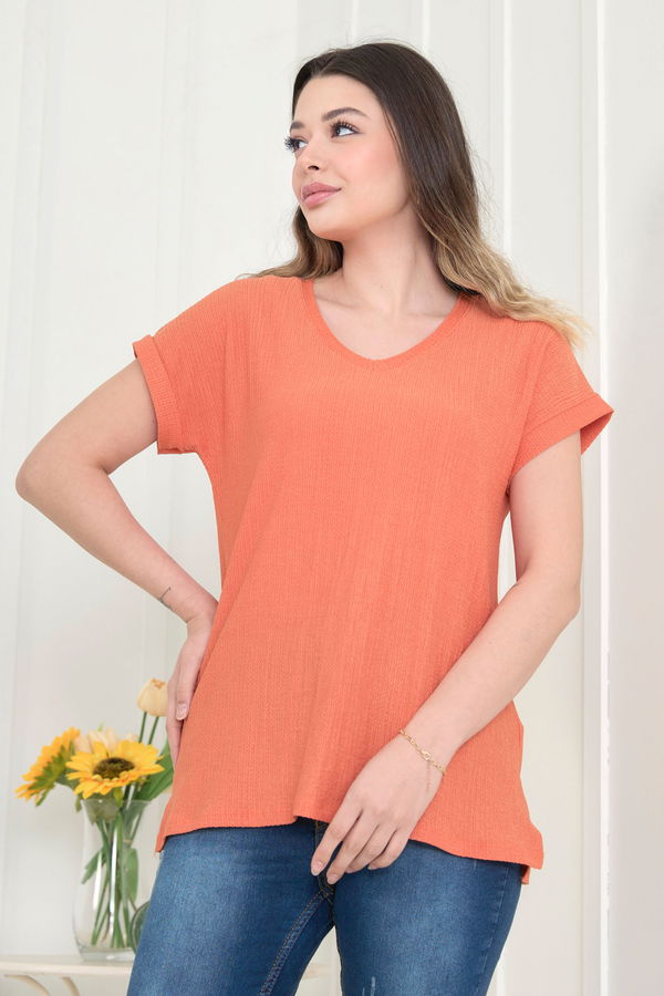 Düz Orta Kadın Turuncu Bluz - 22529