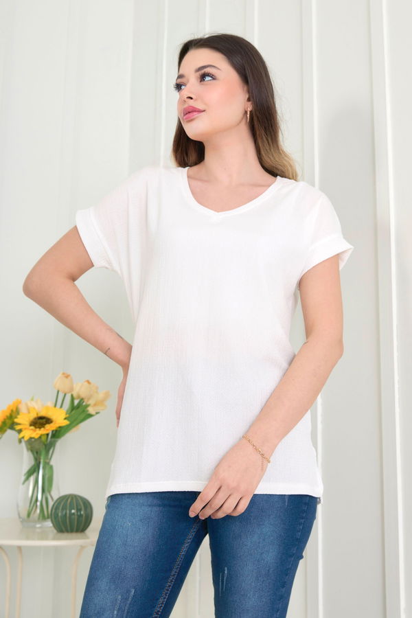 Düz Orta Kadın Beyaz Bluz - 22529