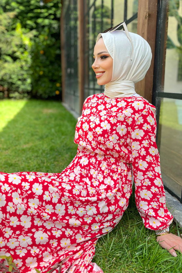 Düz Bisiklet Yaka Kadın Kırmızı Elbise - 11559