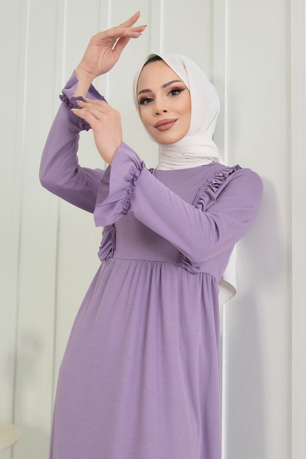 Düz Bisiklet Yaka Kadın Lila Elbise - 22557 LİLA