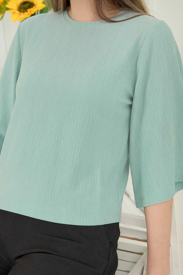 Düz Bisiklet Yaka Kadın Yeşil Bluz+Pantolon - 22340 YEŞİL