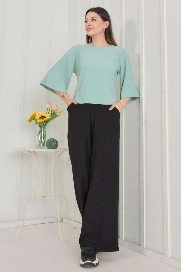 Düz Bisiklet Yaka Kadın Yeşil Bluz+Pantolon - 22340 YEŞİL