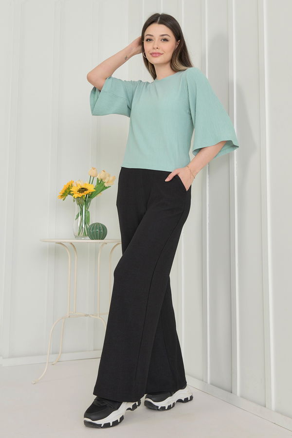 Düz Bisiklet Yaka Kadın Yeşil Bluz+Pantolon - 22340 YEŞİL