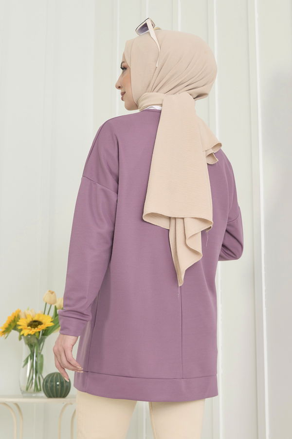 Düz Bisiklet Yaka Kadın Lila Tunik - 11522