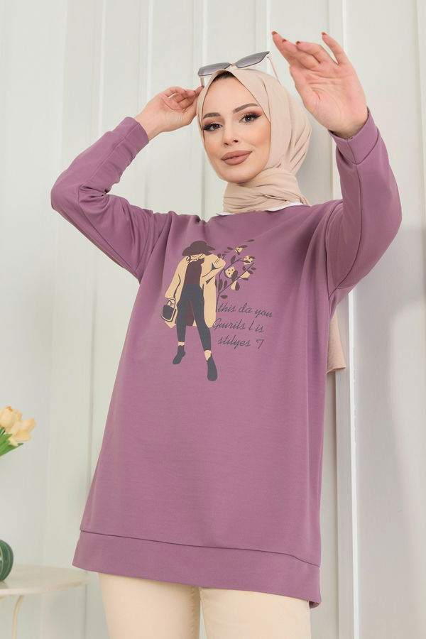 Düz Bisiklet Yaka Kadın Lila Tunik - 11522