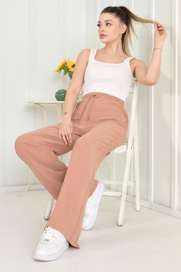 Düz Orta Kadın Taba Pantolon - 3251