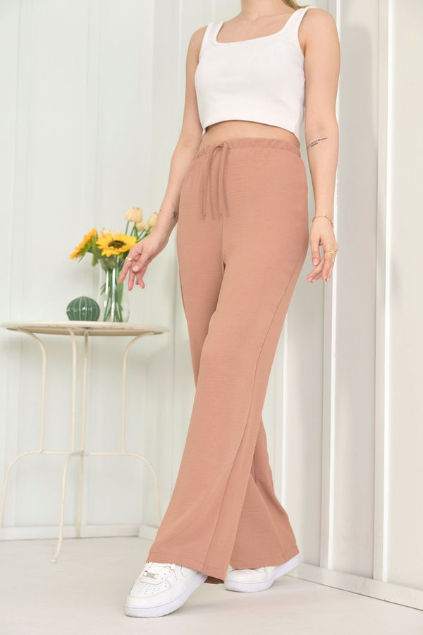 Düz Orta Kadın Taba Pantolon - 3251