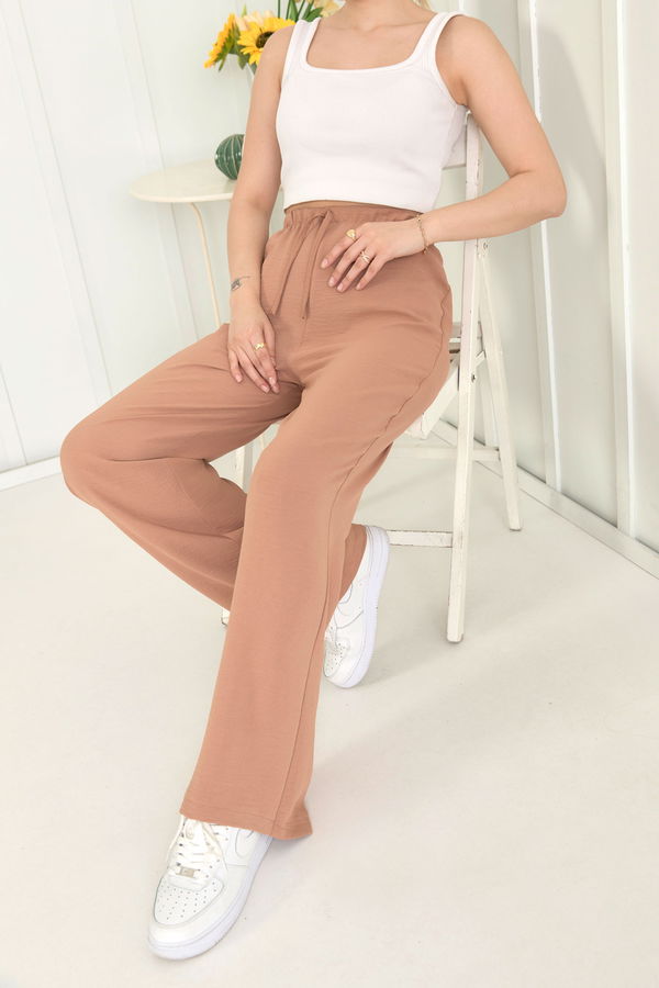 Düz Orta Kadın Taba Pantolon - 3251