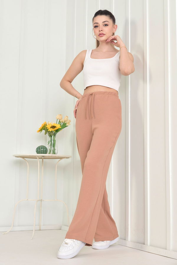 Düz Orta Kadın Taba Pantolon - 3251