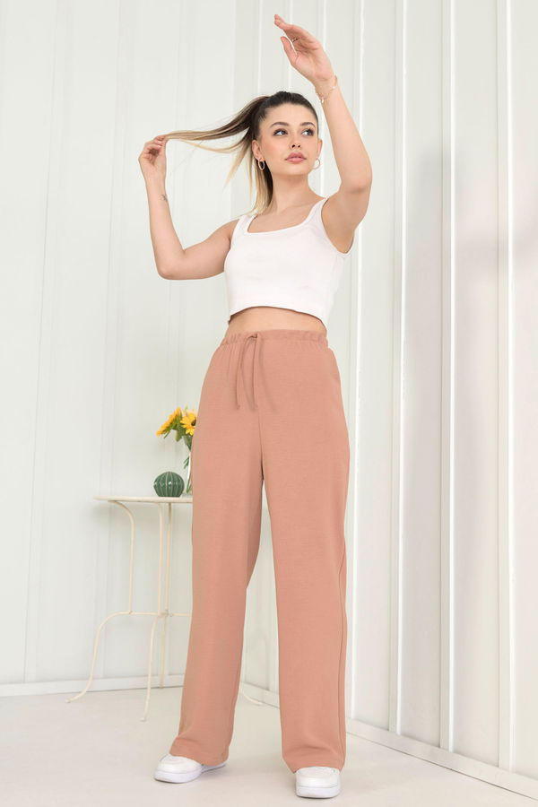 Düz Orta Kadın Taba Pantolon - 3251