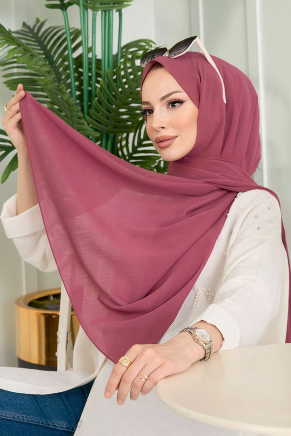 Düz Orta Kadın Pembe Krinkıl Şal - 22171