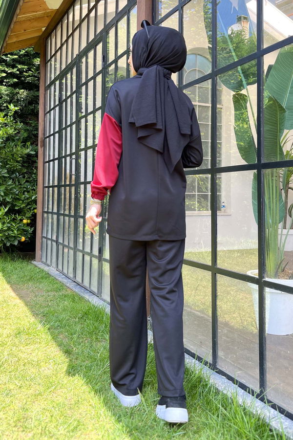 Düz Bisiklet Yaka Kadın Bordo Tunik+Pantolon - 11480