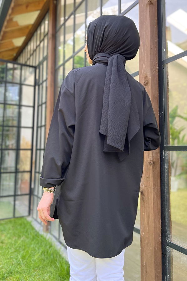 Düz Gömlek Yaka Kadın Siyah Tunik - 22562