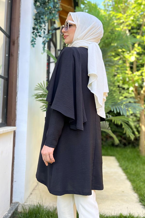 Düz Bisiklet Yaka Kadın Siyah Tunik - 11509 SİYAH