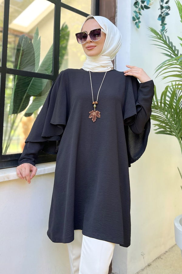 Düz Bisiklet Yaka Kadın Siyah Tunik - 11509 SİYAH