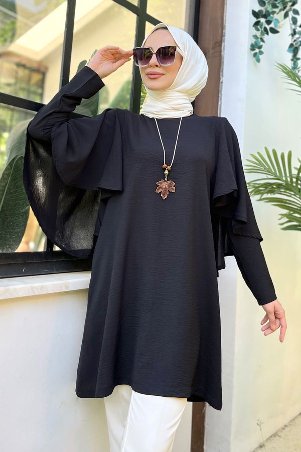 Düz Bisiklet Yaka Kadın Siyah Tunik - 11509 SİYAH