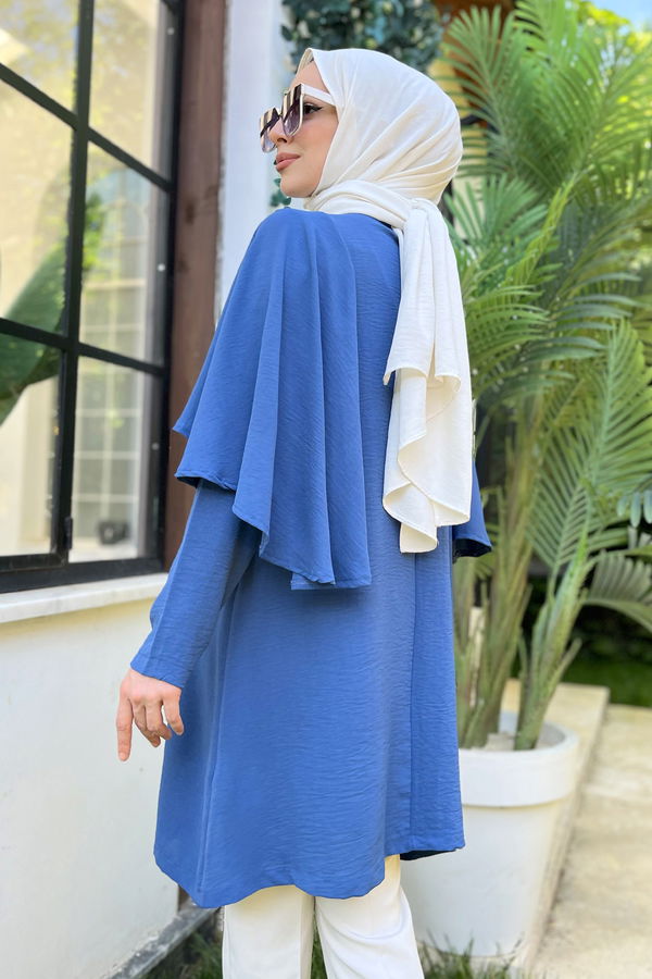 Düz Bisiklet Yaka Kadın Mavi Tunik - 11509