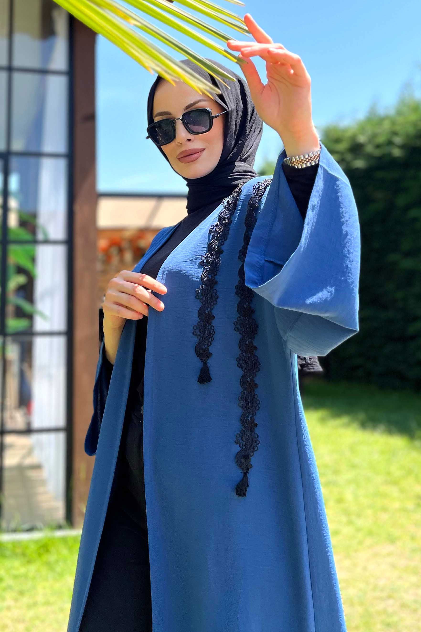 Düz Orta Kadın Mavi Hırka - 11510