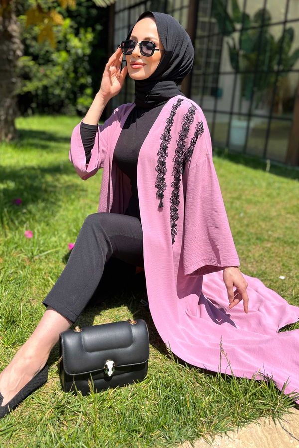 Düz Orta Kadın Pembe Hırka - 11510