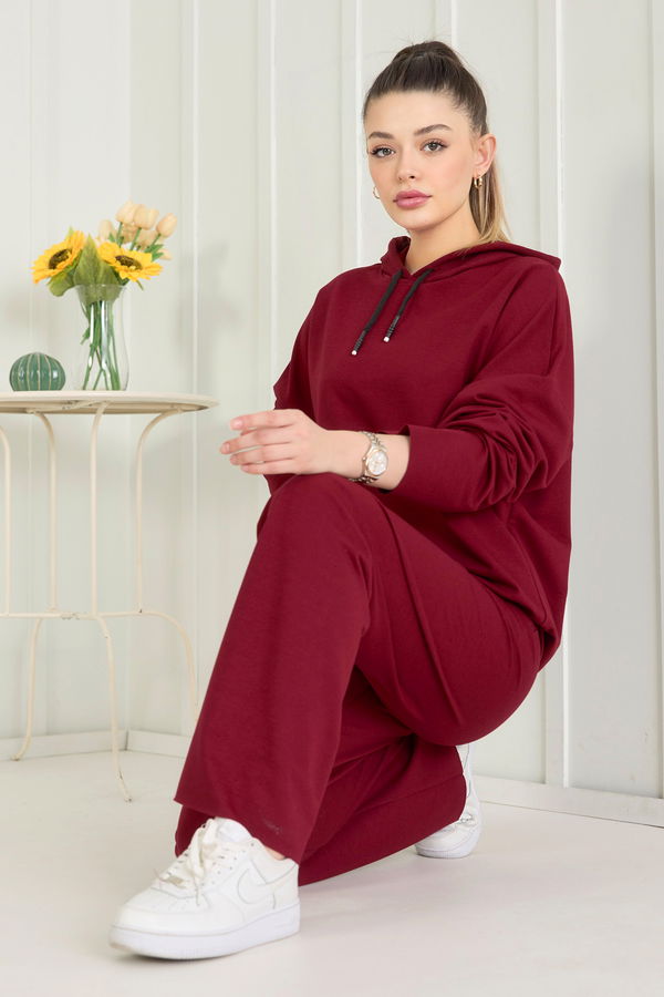 Düz Orta Kadın Bordo Eşofman Takımı - 22547