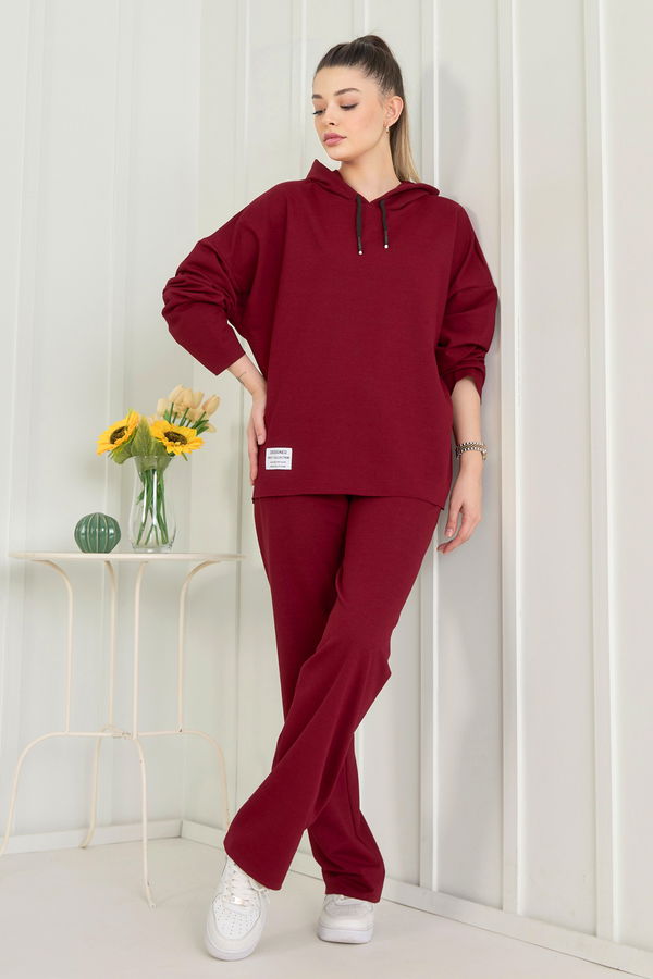 Düz Orta Kadın Bordo Eşofman Takımı - 22547