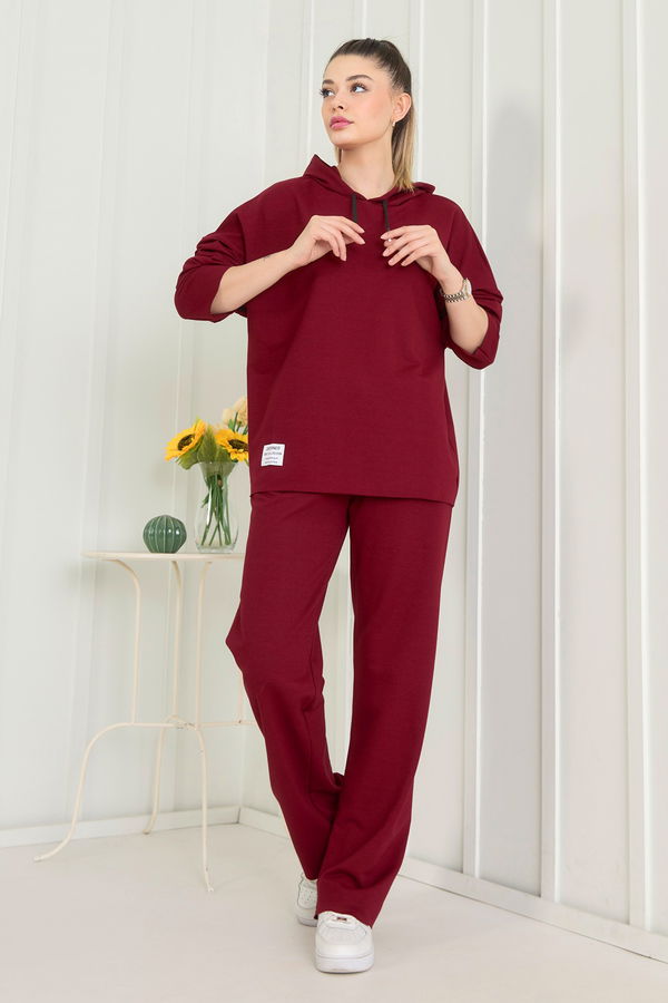 Düz Orta Kadın Bordo Eşofman Takımı - 22547
