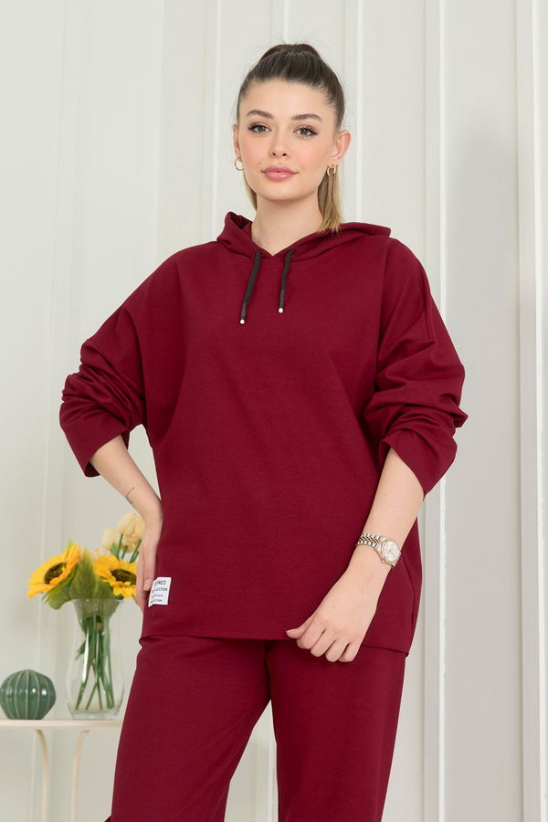 Düz Orta Kadın Bordo Eşofman Takımı - 22547