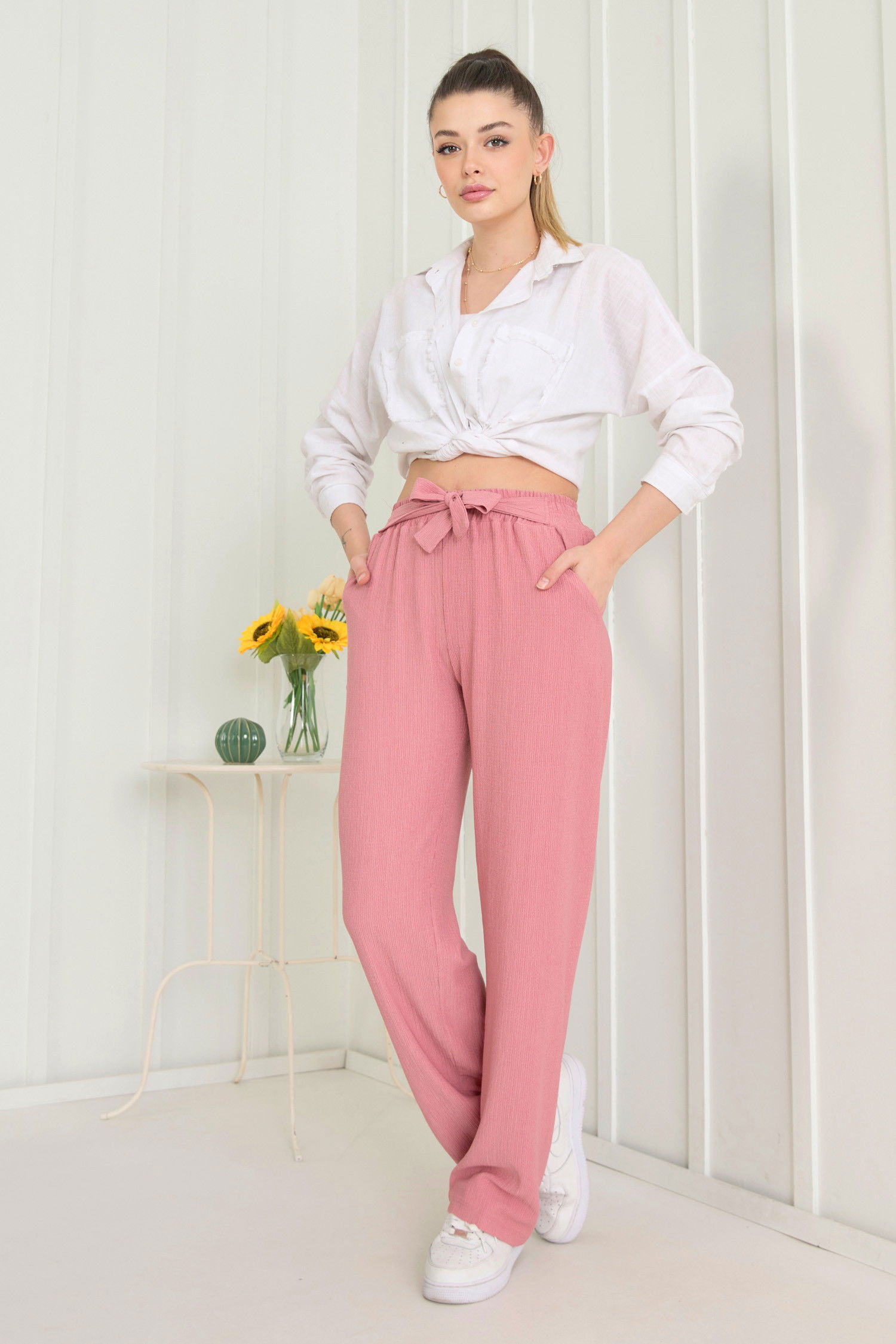 Düz Orta Kadın Pembe Pantolon - 22539 PEMBE