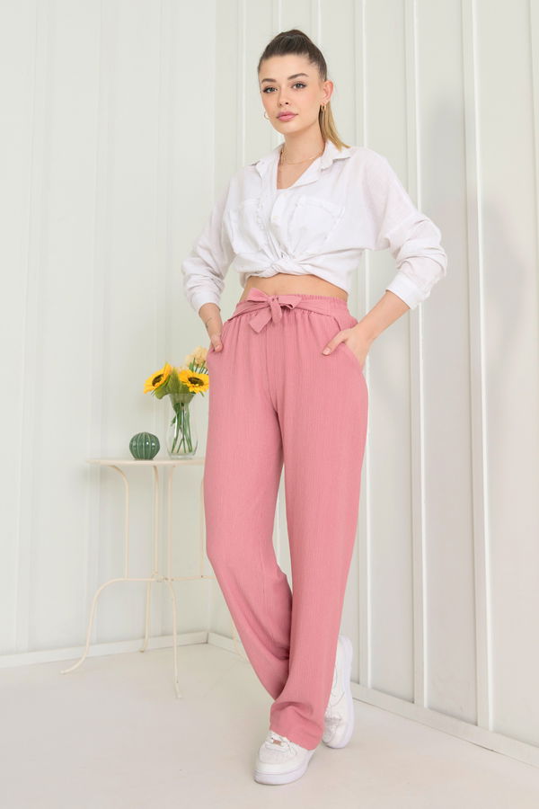 Düz Orta Kadın Pembe Pantolon - 22539 PEMBE