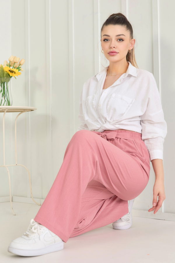Düz Orta Kadın Pembe Pantolon - 22539 PEMBE