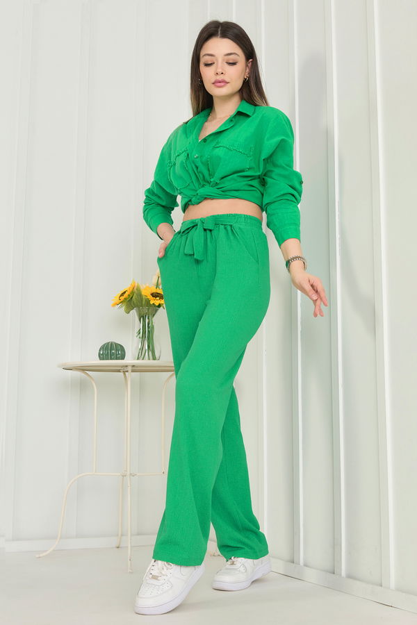 Düz Orta Kadın Yeşil Pantolon - 22539