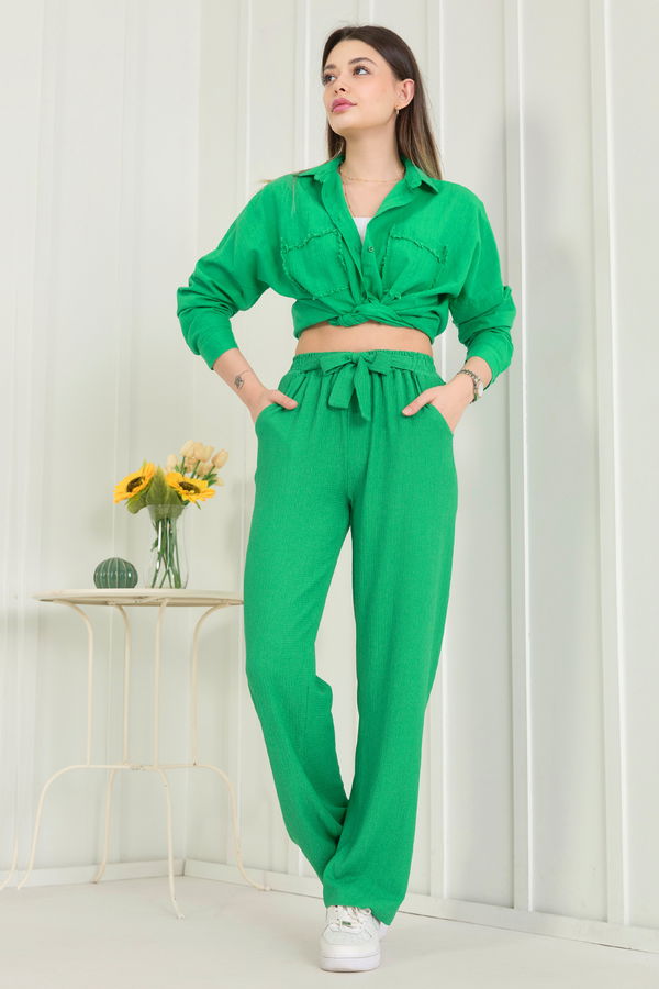 Düz Orta Kadın Yeşil Pantolon - 22539