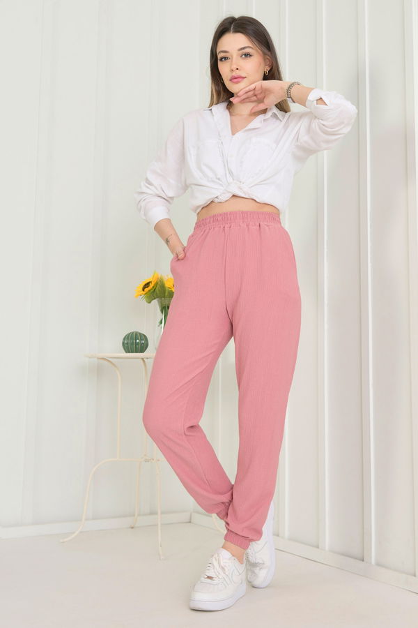 Düz Orta Kadın Pembe Pantolon - 22540