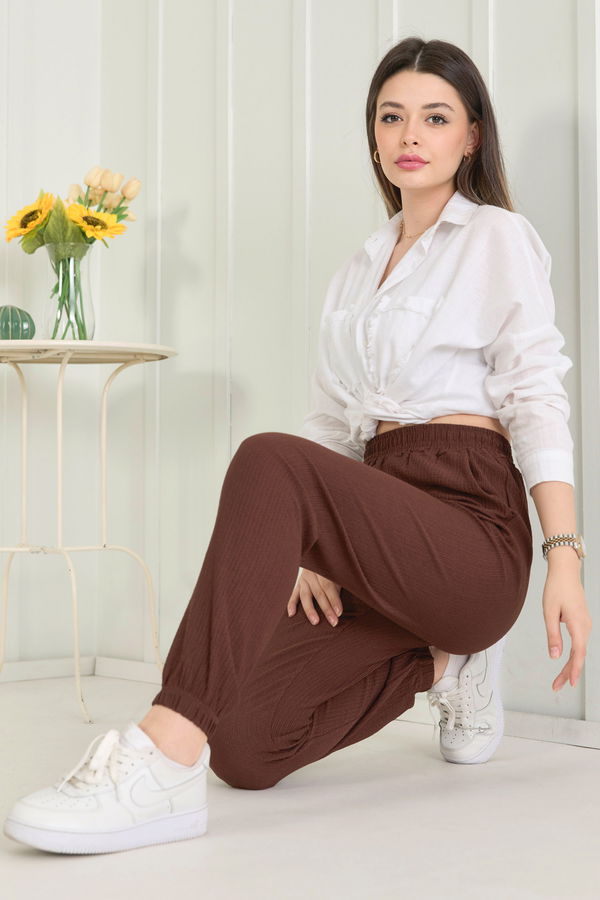 Düz Orta Kadın Kahverengi Pantolon - 22540
