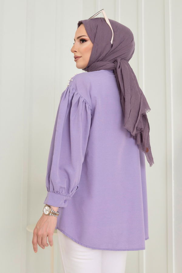 Düz Hakim Yaka Kadın Lila Tunik - 11632 LİLA