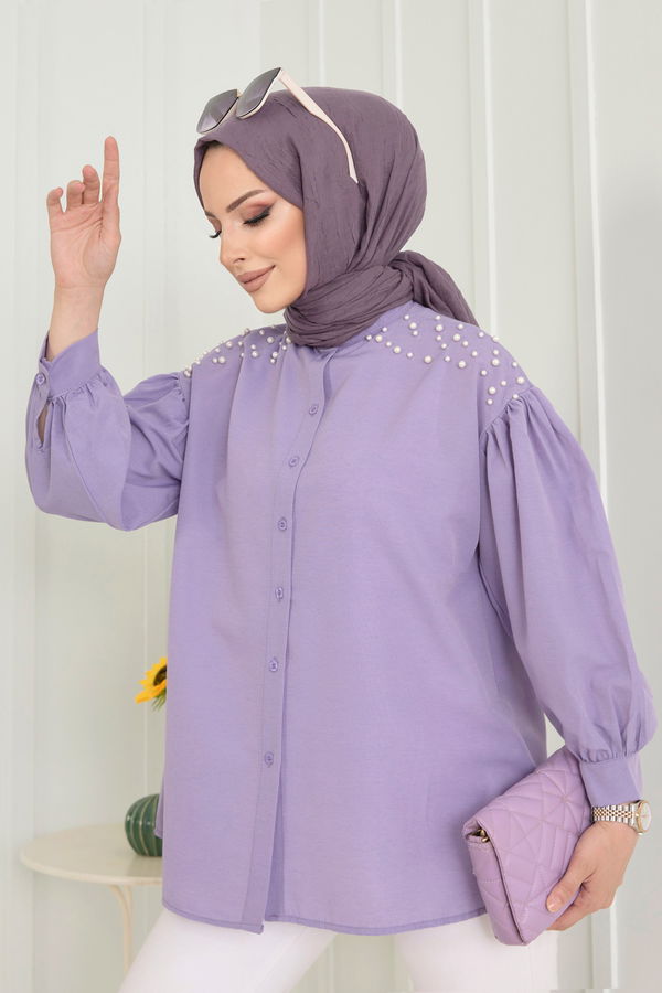 Düz Hakim Yaka Kadın Lila Tunik - 11632 LİLA