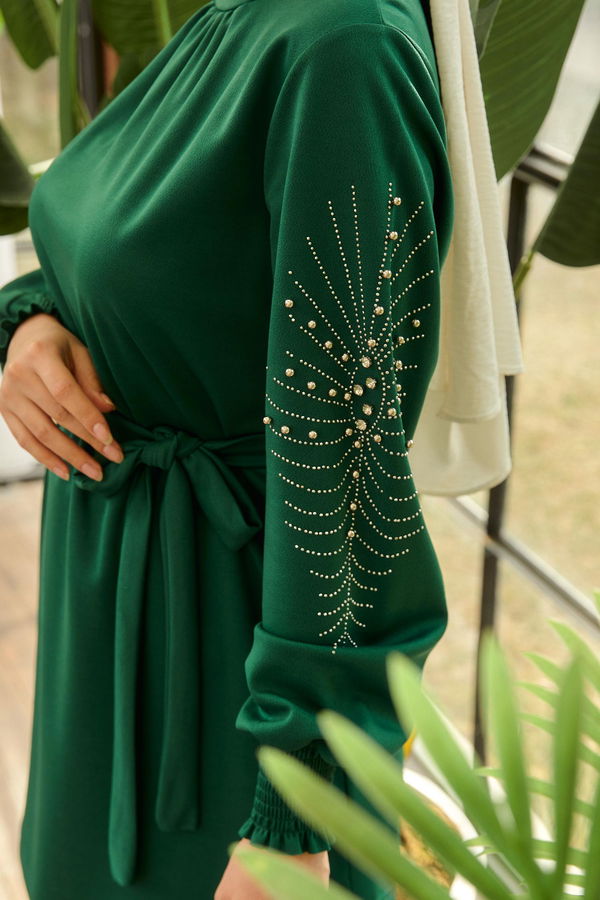 Düz Bisiklet Yaka Kadın Yeşil Tunik+Pantolon - 11652