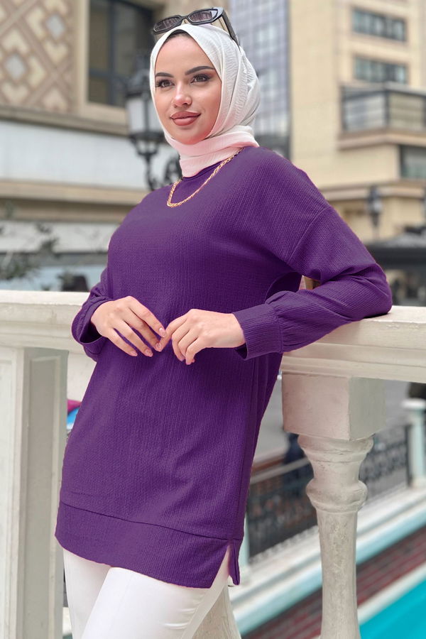 Düz Orta Kadın Mor Tunik - 11658