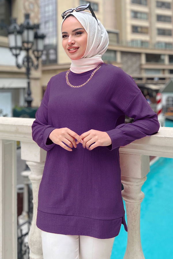 Düz Orta Kadın Mor Tunik - 11658