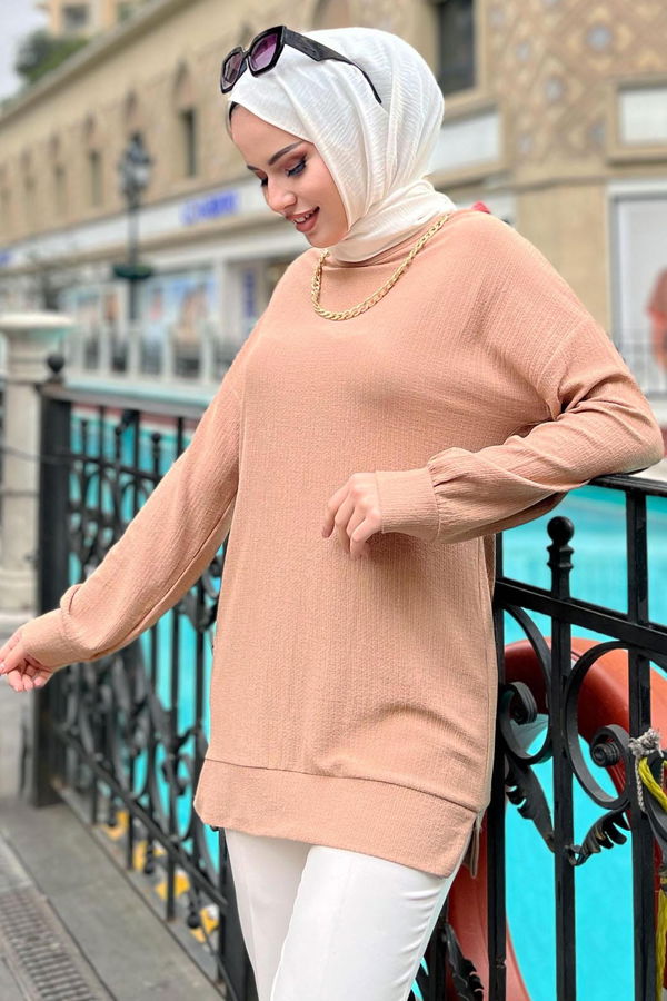 Düz Orta Kadın Vizon Tunik - 11658