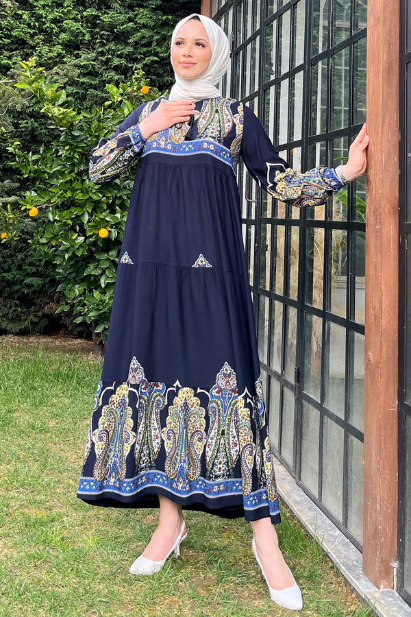 Düz Bisiklet Yaka Kadın Lacivert ELBİSE - 11669