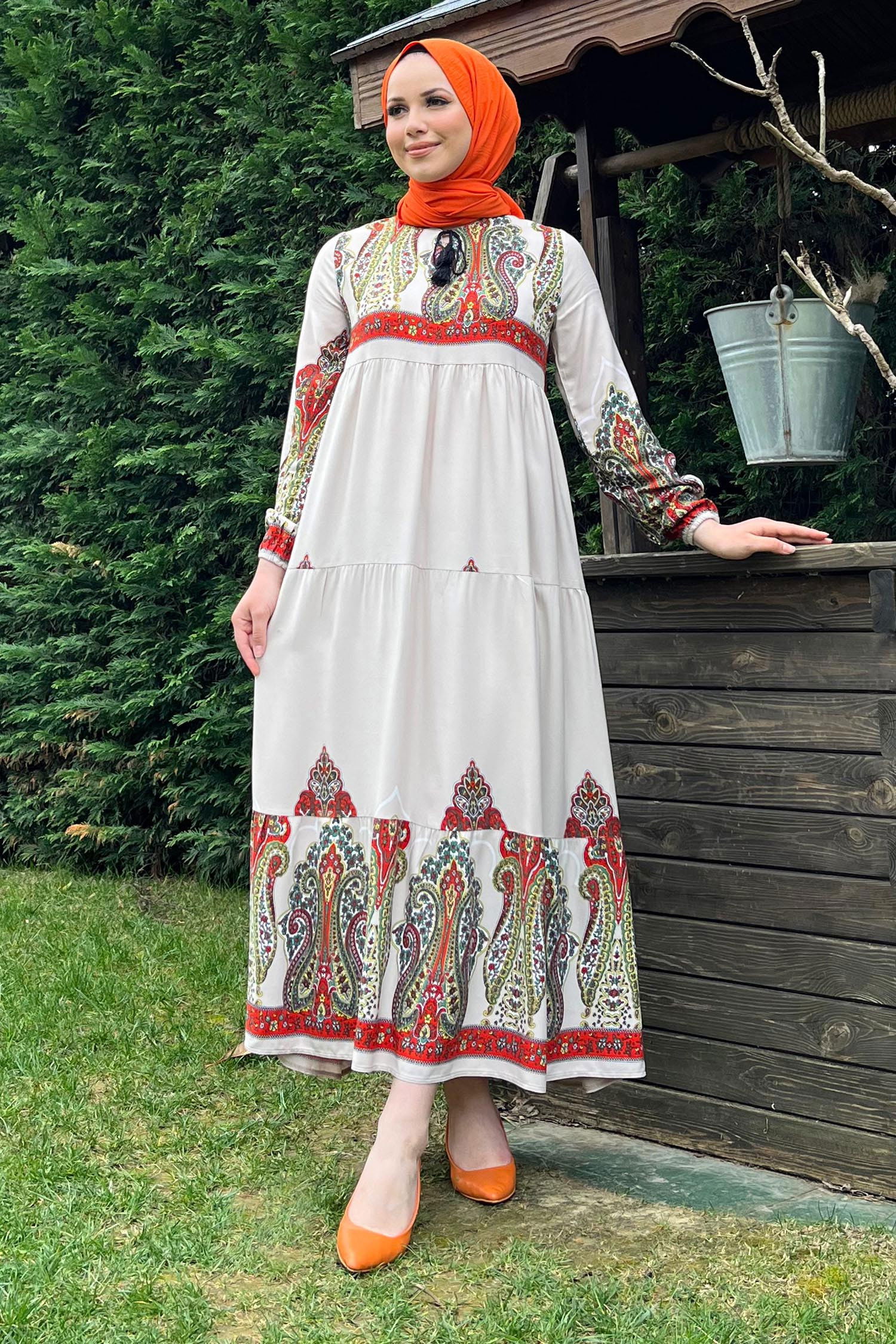 Düz Bisiklet Yaka Kadın Bej ELBİSE - 11669