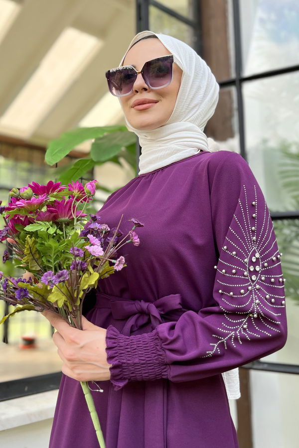 Düz Bisiklet Yaka Kadın Mor Tunik+Pantolon - 11652